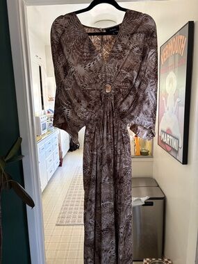 Flowing Brown Printed Maxi Dress